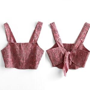 House of Harlow Pink Paisley Crop Top Smocked Stretch Tie Back size Small